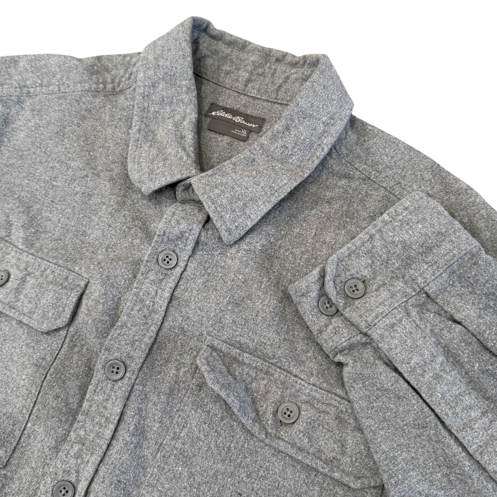 Eddie Bauer Flannel Shirt Mens XL Gray 100 Cotton‎ Long Sleeve